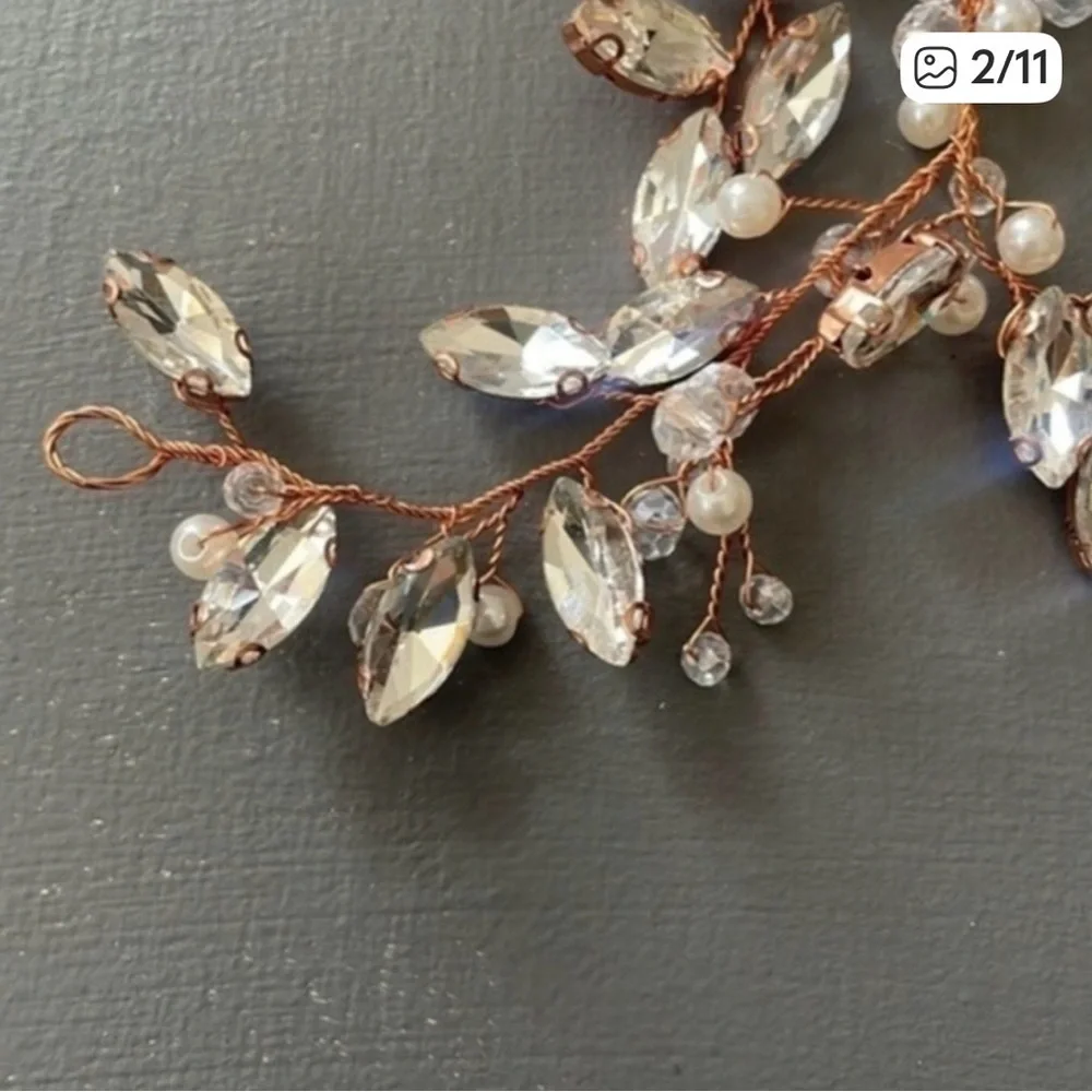 Wedding Bridal Crystal Vine Hair Piece Comb Copper - Picture 4 of 7